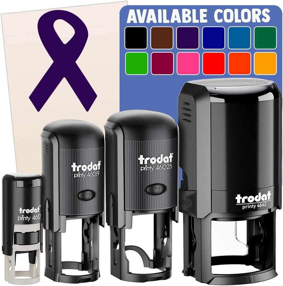 Awareness Ribbon Solid Self-Inking Rubber Stamp Ink Stamper for Stamping Crafting Planners - 1-1/2 Inch Large - Black Ink