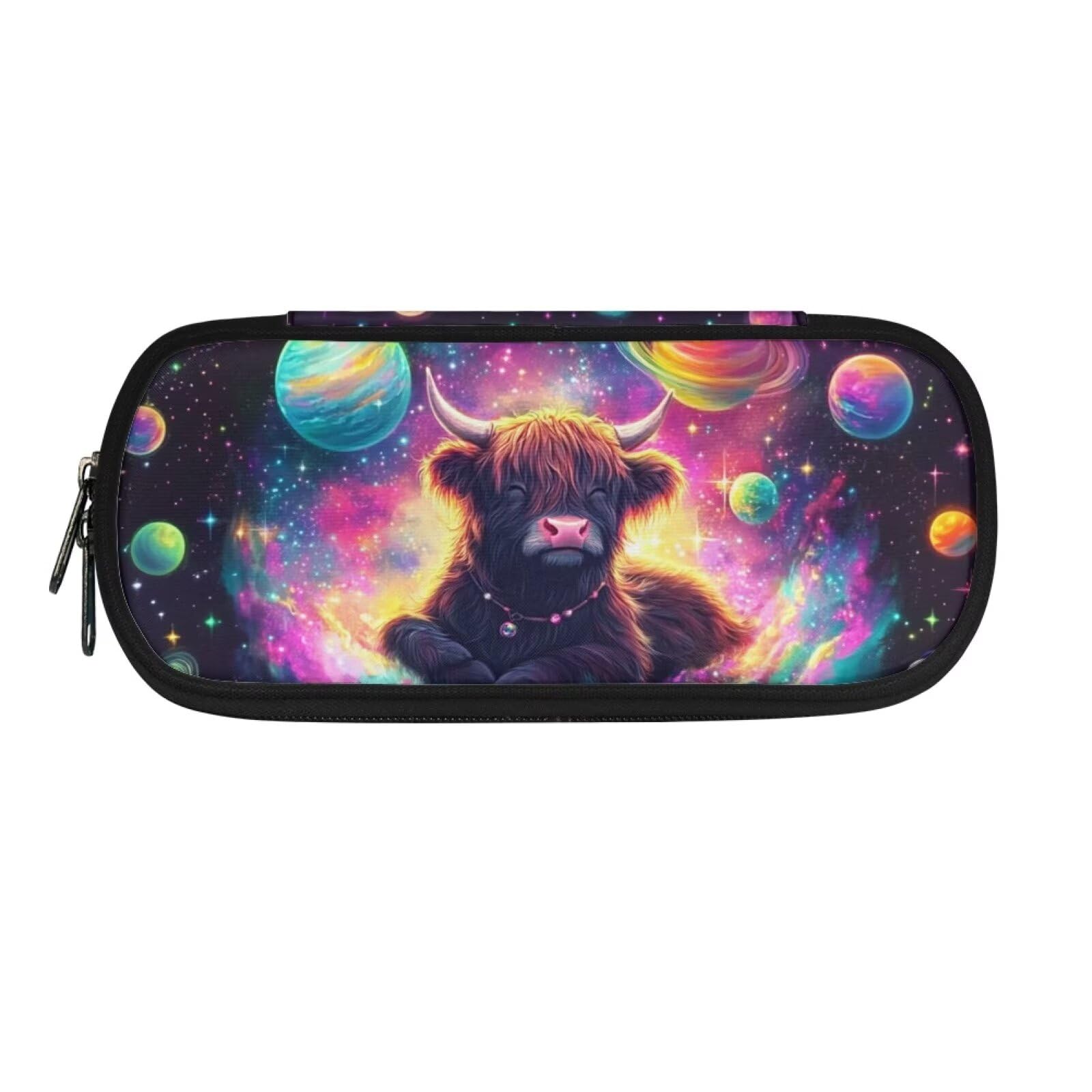 POLERO Galaxy Highland Cow Pencil Case for Girls Space Pencil Pouch Back to School Supplies Planet Pen Box