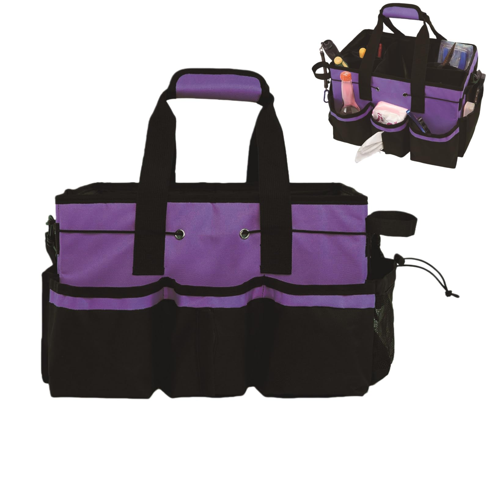 Large Cleaning Caddy Bag, Cleaner Caddy Organizer with Handle & Adjustable Shoulder Strap & Clips, 15 Pockets Cleaning Tote Bag Supplies Organizer for Housekeepers and Cleaners (Purple)