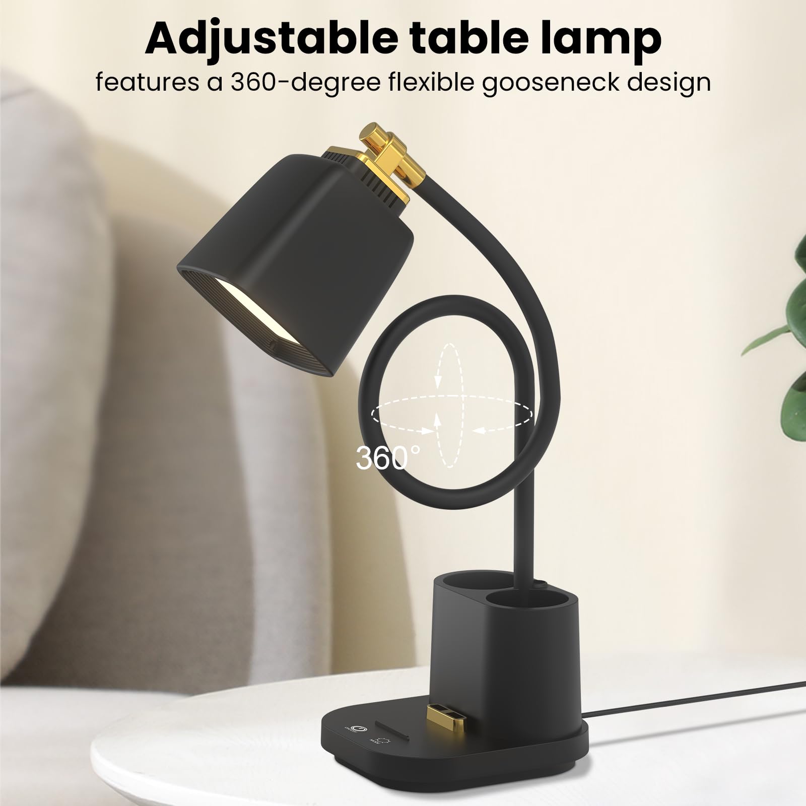 Giryuhd USB Rechargeable Desk Lamp - Foldable, Touch Control, 3 Brightness Levels, Pink, With Phone Charging Port - View #12