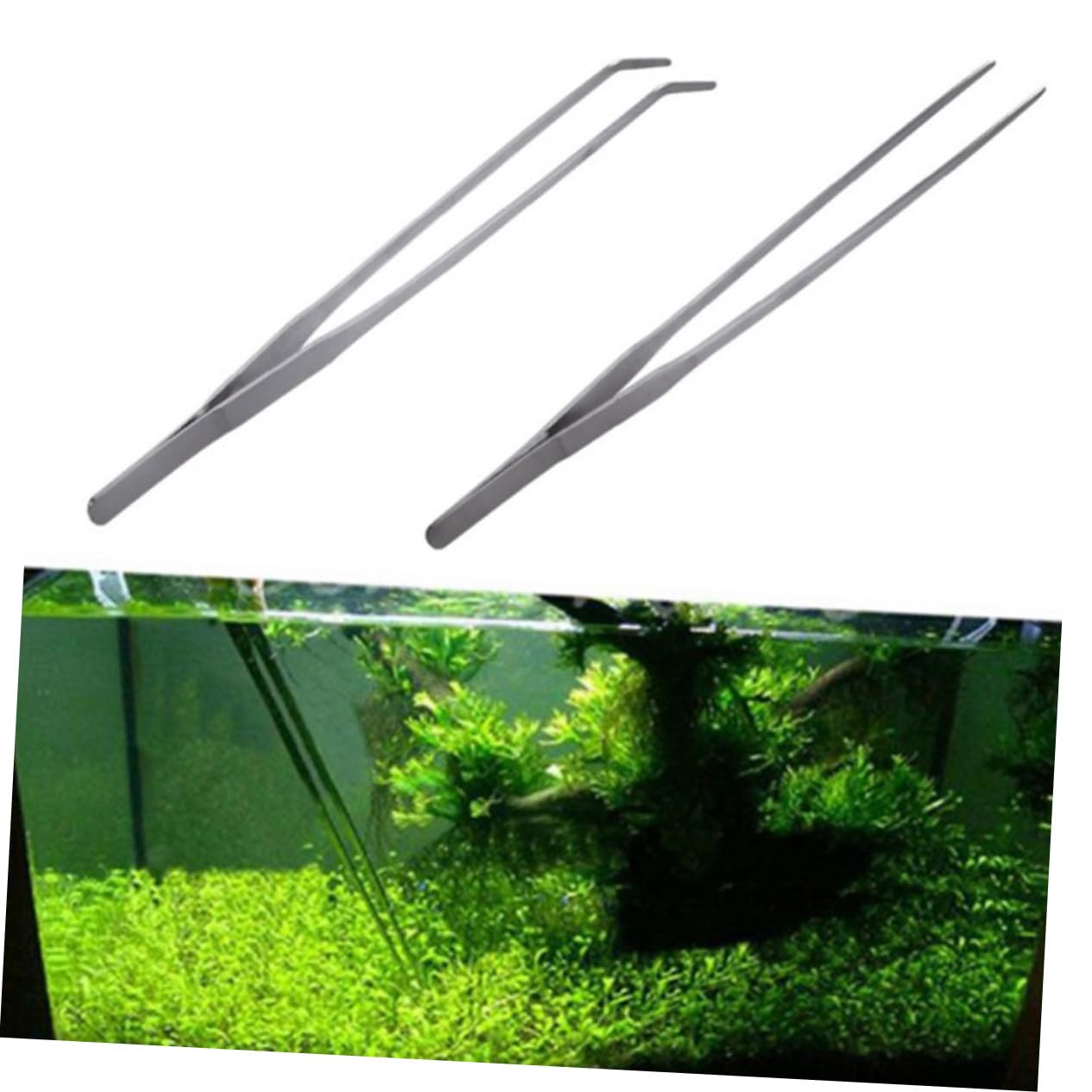 Housoutil 2 Pack 27cm Stainless Steel Straight Curved Tweezers for Aquatic Plant Care for Fish Tank Maintenance