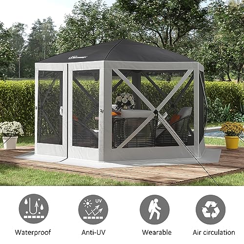 Outsunny 12' x 12' Hexagon Automatic Pop Up Screen Tents Camping Shelter Picnic Canopy Outdoor Sun Shade w/Mesh Sidewalls and Carry Bag Grey image 2