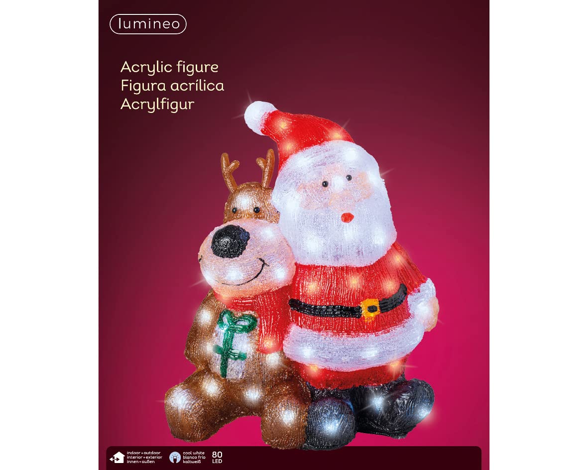 Selezione Cartoleria Varzi dal 1956 luminoso per esterni figura in 3D babbo natale con renna Lun. 34cm Lar. 18cm Alt. 40cm