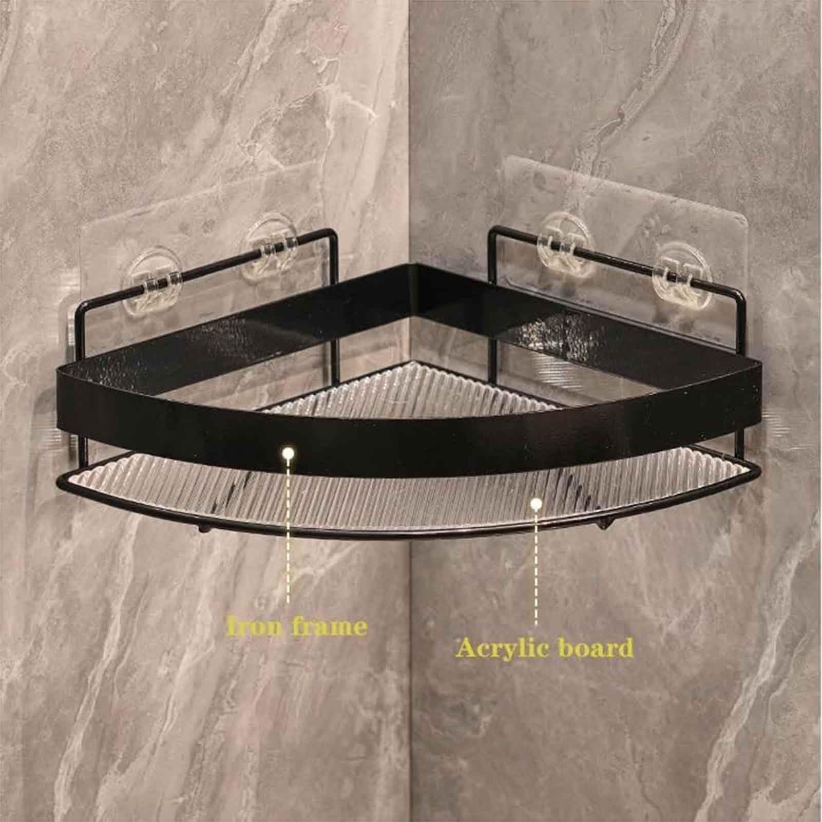 Estante de Ducha Autoadhesivo, Estante de Esquina, Estante de baño Flotante, Estante de Ducha con Gancho,Negro,C