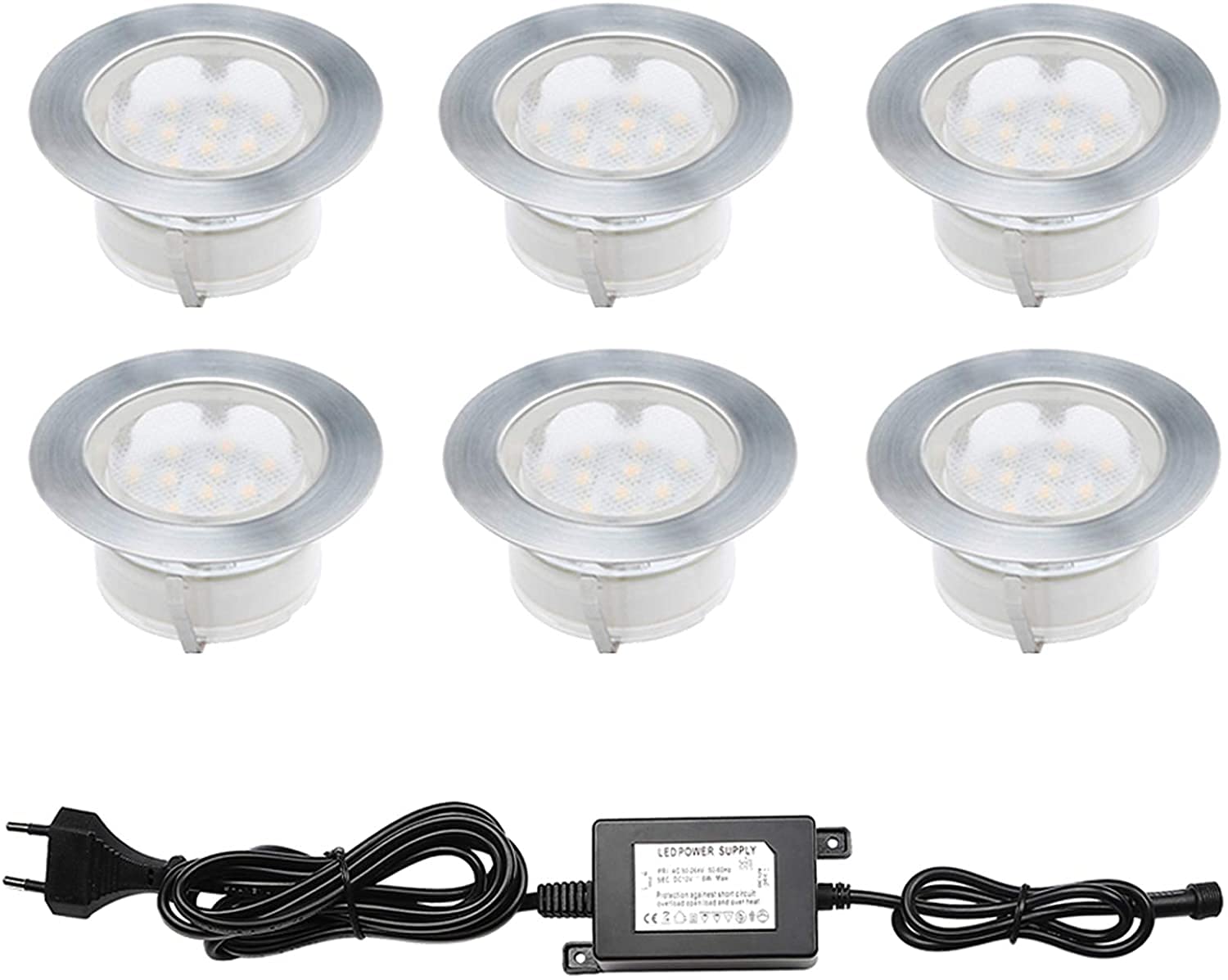 CHNXU Pack of 6 x 60mm Large Blue Led Ground Lights Outdoor Low Voltage IP67 1.5W Waterproof Drive Over Lights