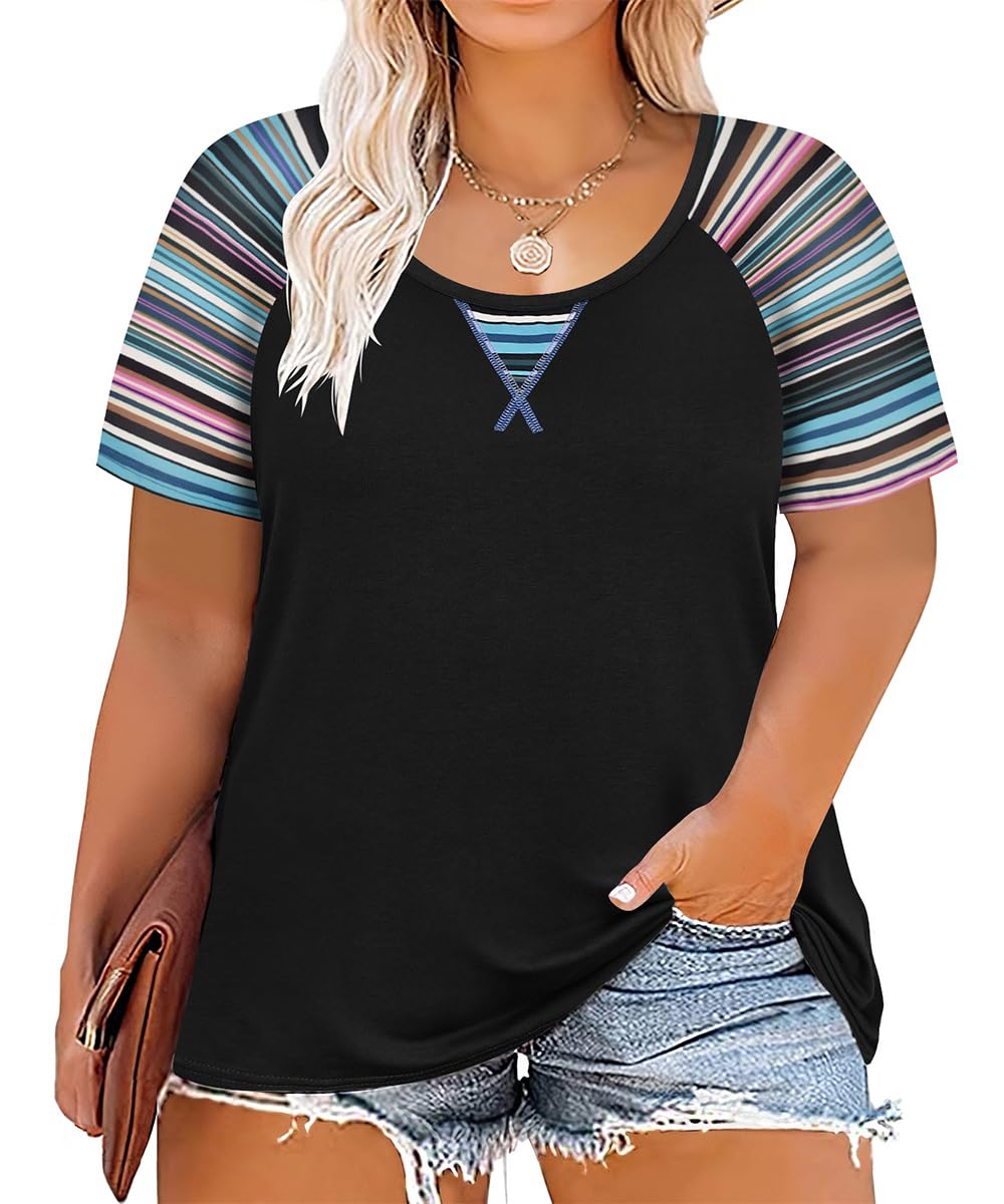 CARCOS Plus Size Tops for Women Short Sleeve Shirt Summer Star/Leopard/Tie Dye/Flower Crewneck Pullover Tunic XL-5XL