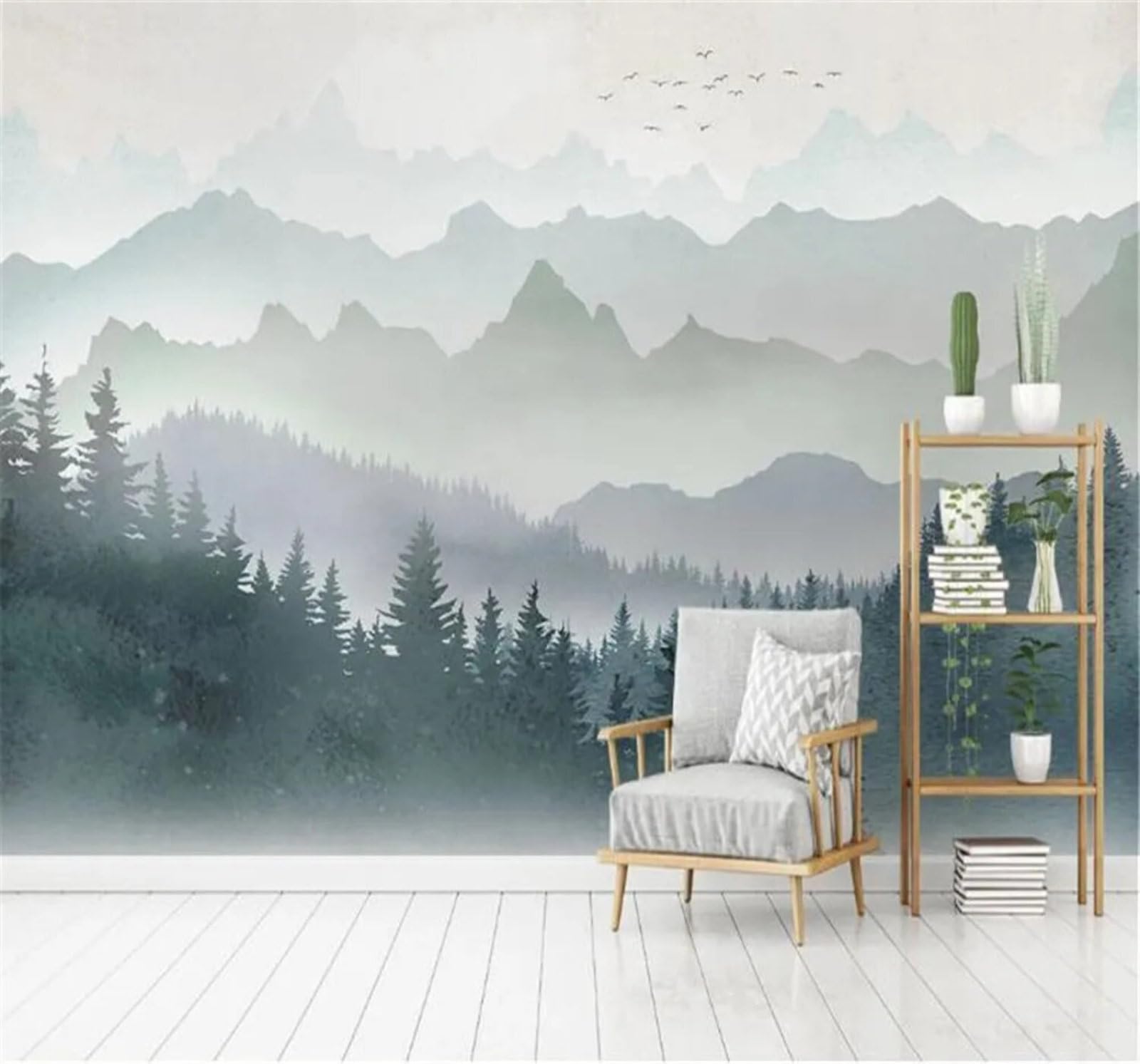 Xlming 250Cm×170Cm(B×H) Minimalist Watercolour Geometric Mountain Peaks Forest 3D Wallpaper Silky Texture Home Study Office Grey Dining Room Sofa Bedroom Living Room Tv Backdrop-250Cm×170Cm