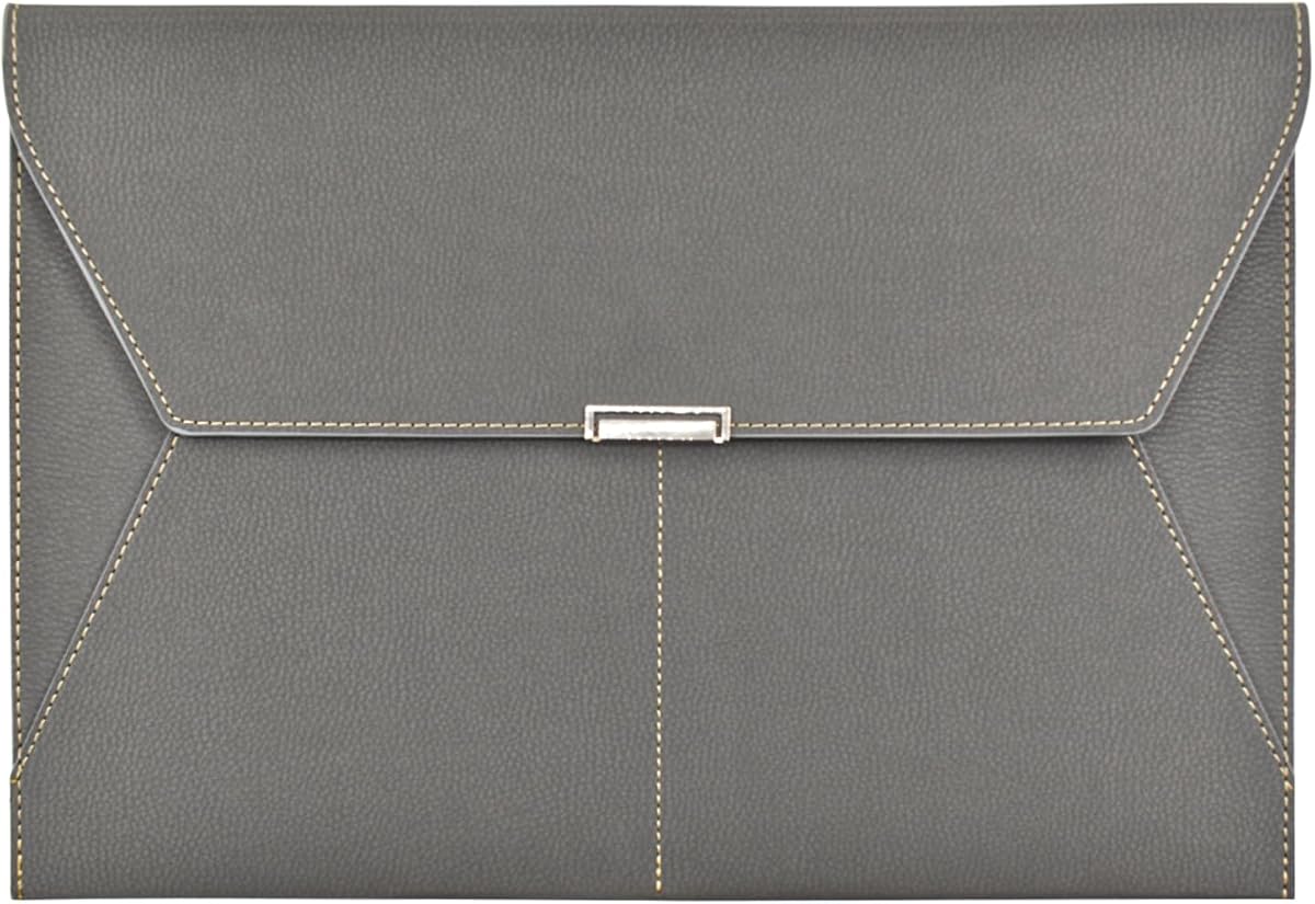 File Folder Document Holder Organizer Waterproof Portfolio Leather Folder Case with 3 Pockets, Filing Envelopes for A4 Letter Size Paper with Snap Magnetic Button Closure (Gray)