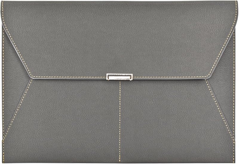File Folder Document Holder Organizer Waterproof Portfolio Leather Folder Case with 3 Pockets, Filing Envelopes for A4 Letter Size Paper with Snap Magnetic Button Closure (Gray)