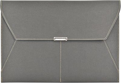 VANRA File Folder Document Holder Organizer Waterproof Portfolio PU Leather Folder Case with 3 Pockets, Filing Envelopes for A4 Letter Size Paper with Snap Magnetic Button Closure (Gray)