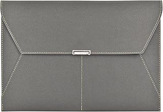 VANRA File Folder Document Holder Organizer Waterproof Portfolio Leather Folder Case with 3 Pockets, Filing Envelopes for A4 Letter Size Paper with Snap Magnetic Button Closure (Gray)