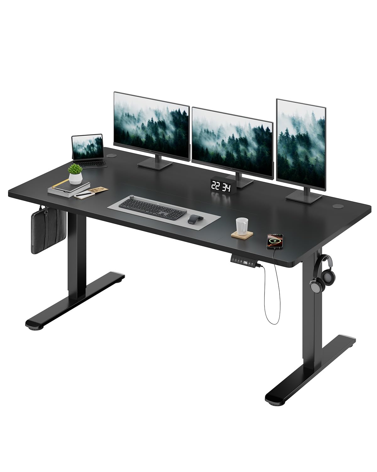 Electric Standing Desk 160 x 80cm with USB Charging Height Adjustable with Desktop Sit Stand Up Heavy Duty Steel 3 Memory Smart Pannel(Black)