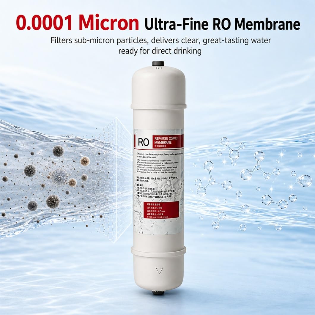 Confezione da 3 Membrane RO Ispessite 10,7" X 2,4", 0,0001 Μm, Innesto Rapido da 1/4", Adatte per Acqua di Tutta La Casa E Sistemi di Prefiltrazione A Osmosi Inversa