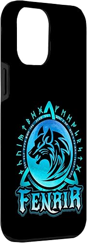 Miniatura 3 de iPhone 12 Pro Max Fenrir Loki's Son, lobo vikingo, luna azul con runas nórdicas