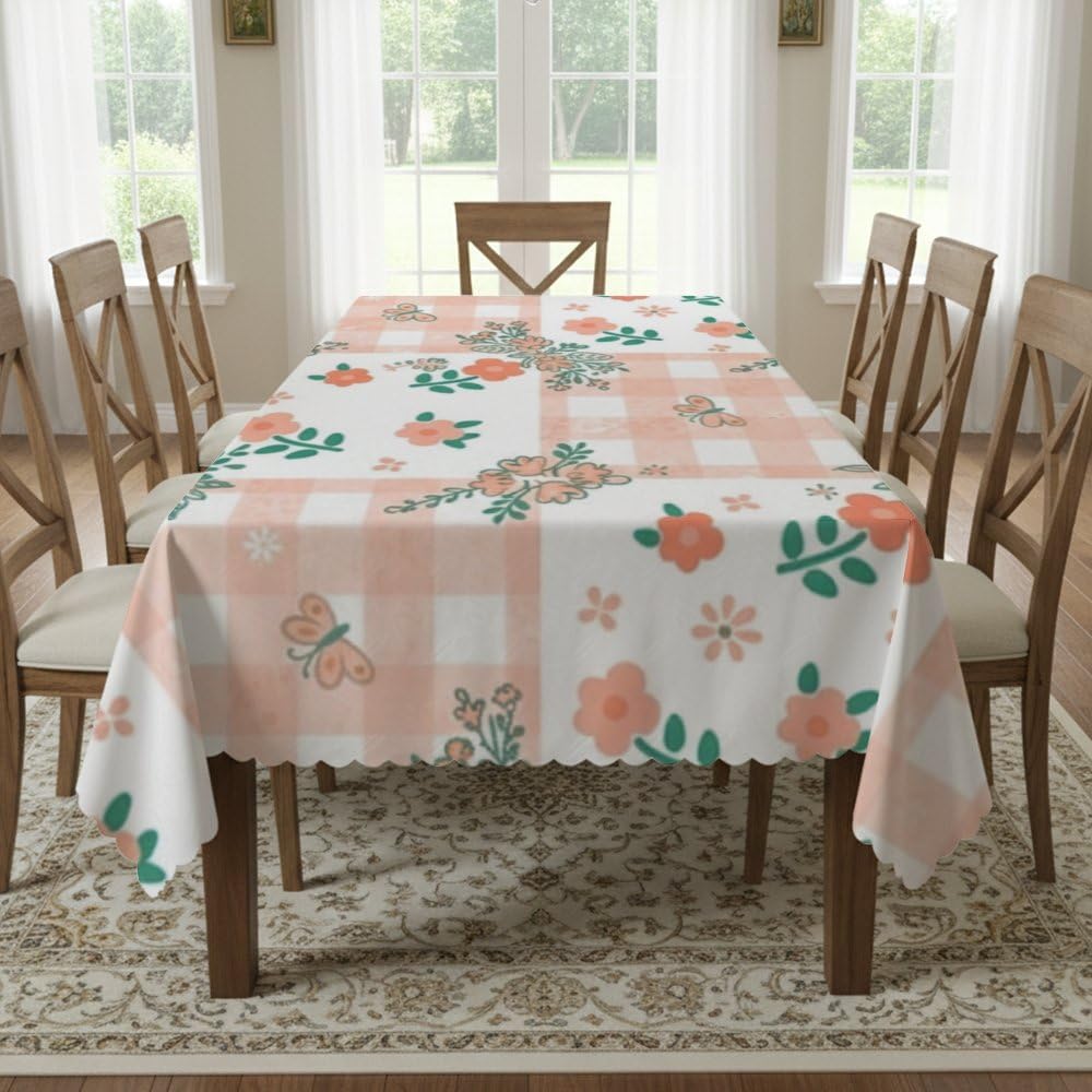 Checkered Print Rectangle Tablecloth 60x120 in, Fitted Girly First Birthday Party, 4Th Birthday Decorations Girl Tropical Tablecloth for Seasonal Farm Party Camping Table Cover