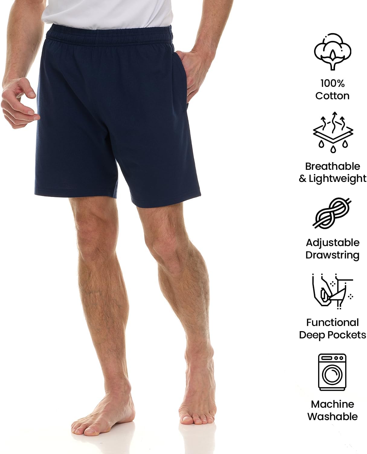 Essential Elements 3 Pack: Mens Cotton Shorts - 100% Cotton Lounge Athletic Casual Sleep Casual Pajama PJ Shorts - Image 4