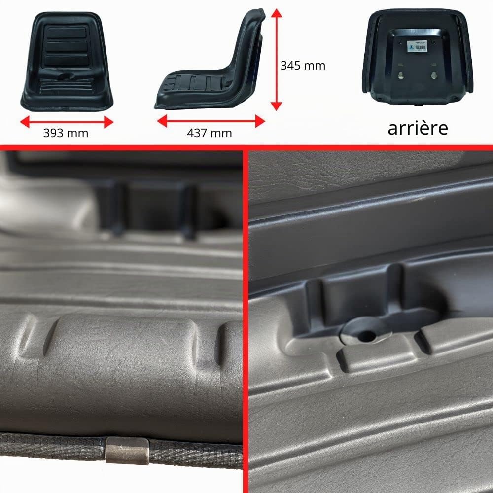 Coque de siège YP11 pour tracteur, PVC, noir, 390mm