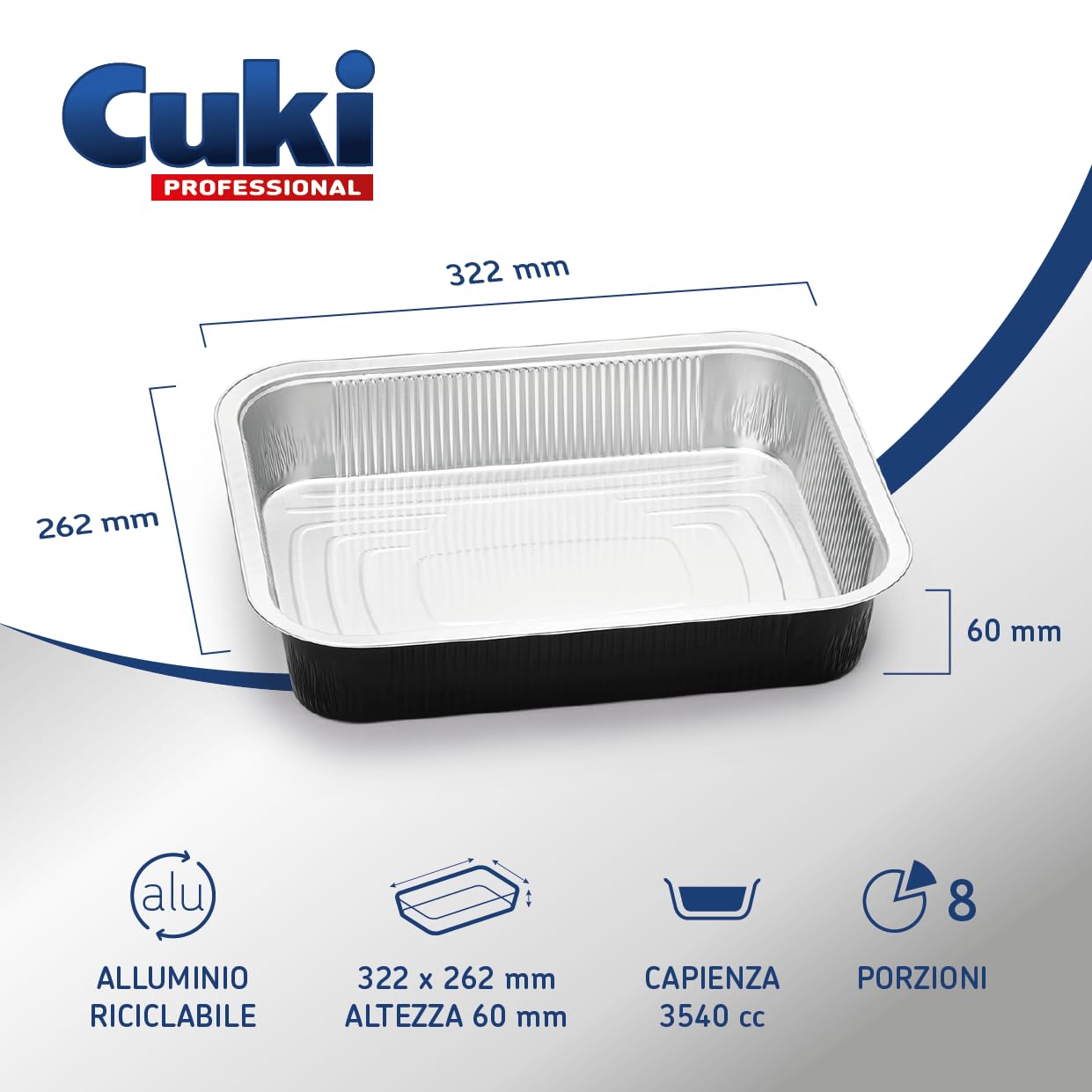 vaschette alluminio con coperchi ultra-forza, 8 porzioni, laccate, cm32x26xh6 , 1 confezione da 10 pezzi, monouso per forno, microonde, frigo, cottura, conservazione