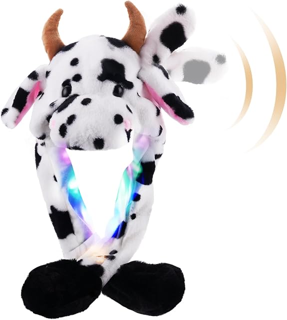 SUNHUITOY Animal Hat Plush Ears Moving Jumping Dress Up Cosplay Party Christmas Holiday Cute Ear Flap Cap for Kids Adults