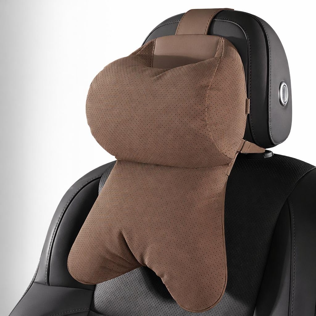 SHITONGSHANGMAO Car Neck Pillow for BMW i5 Touring (Estate) Type G61E (G61) 2024, Car Headrest with Anti-Slip Dynamic Support for Long-term Driving, Memory Foam & Leather,Brown