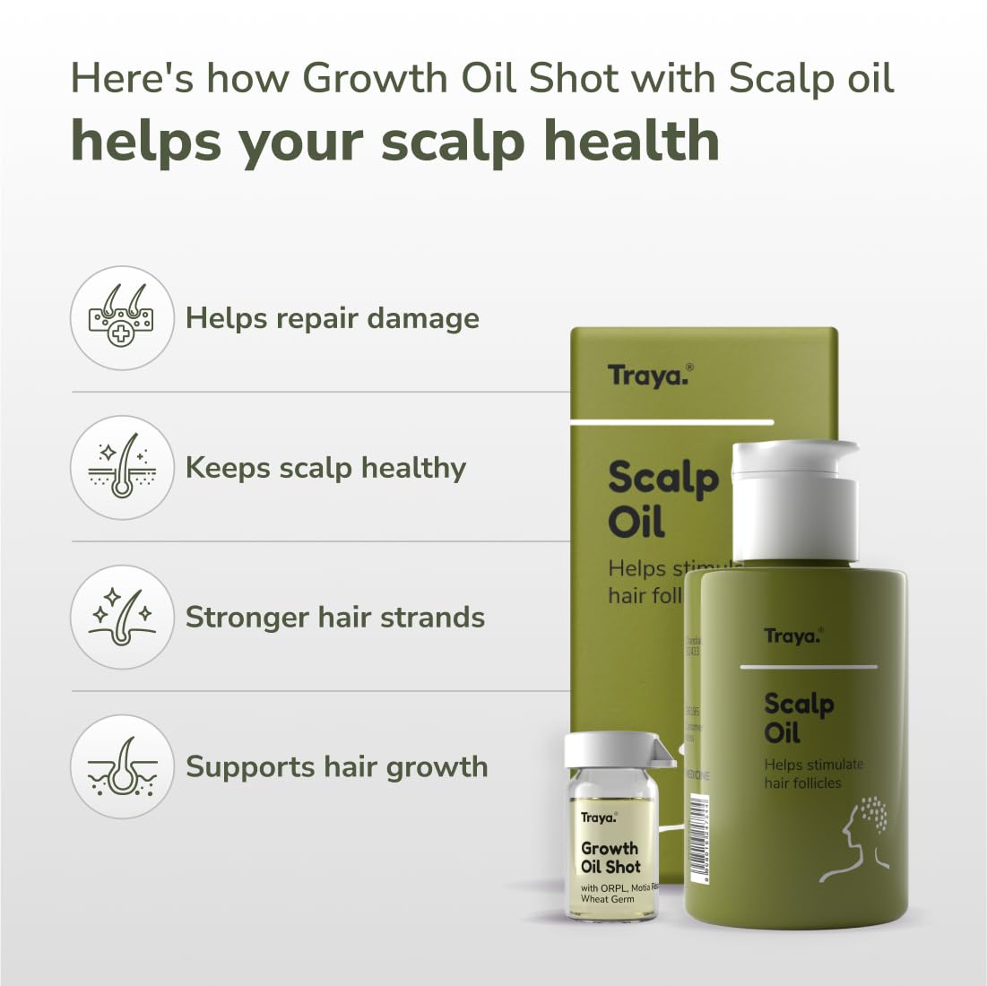 Traya Scalp Oil with Growth Oil Shots for Hair Growth | Contains Coconut, Bhringraj for Hair, ORPL, Wheat Germ and Camphor (87ml) 3 Traya Scalp Oil with Growth Oil Shots for Hair Growth | Contains Coconut, Bhringraj for Hair, ORPL, Wheat Germ and Camphor (87ml)