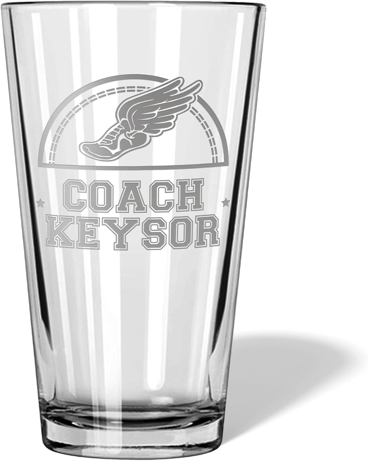 Personalized Track Coach Beer Pint Glass Engraved | Winged Shoe Design Name End of Season XC Appreciation Retirement Banquet Gifts (Track, Single Pint Gift Box)