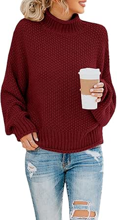 Saodimallsu Womens Turtleneck Oversized Sweaters Batwing Long Sleeve Pullover Loose Chunky Knit Jumper