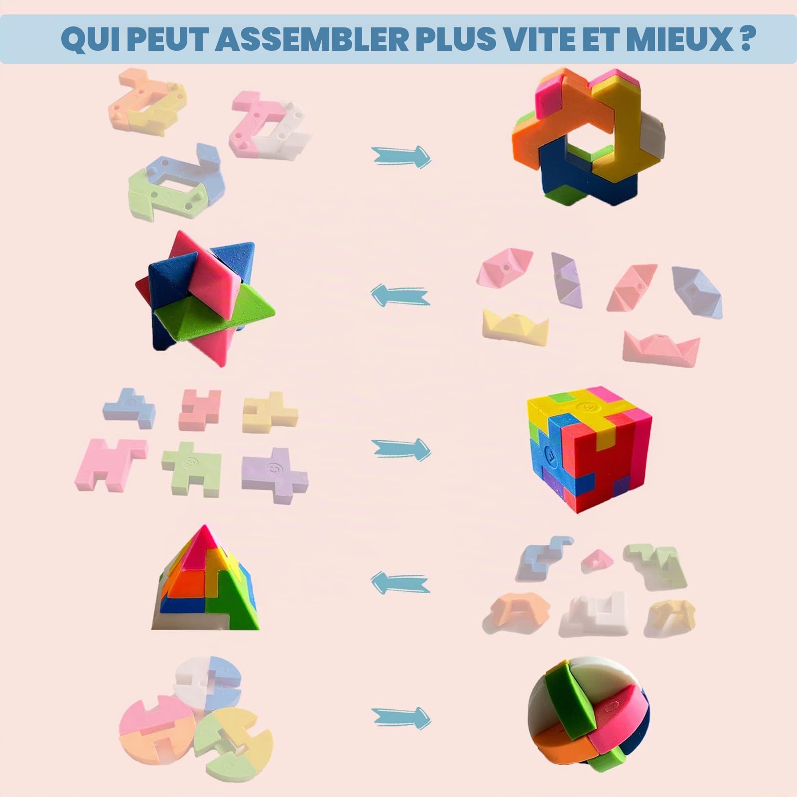 ICEPAPA, 20 pièces Gomme Puzzle Cube, Gomme pour Enfants, convient comme petits Cadeaux Anniversaire Enfant, prix de Tombola pour Enfants ou Gadget Anniversaire Enfant (Contient 5 formes)