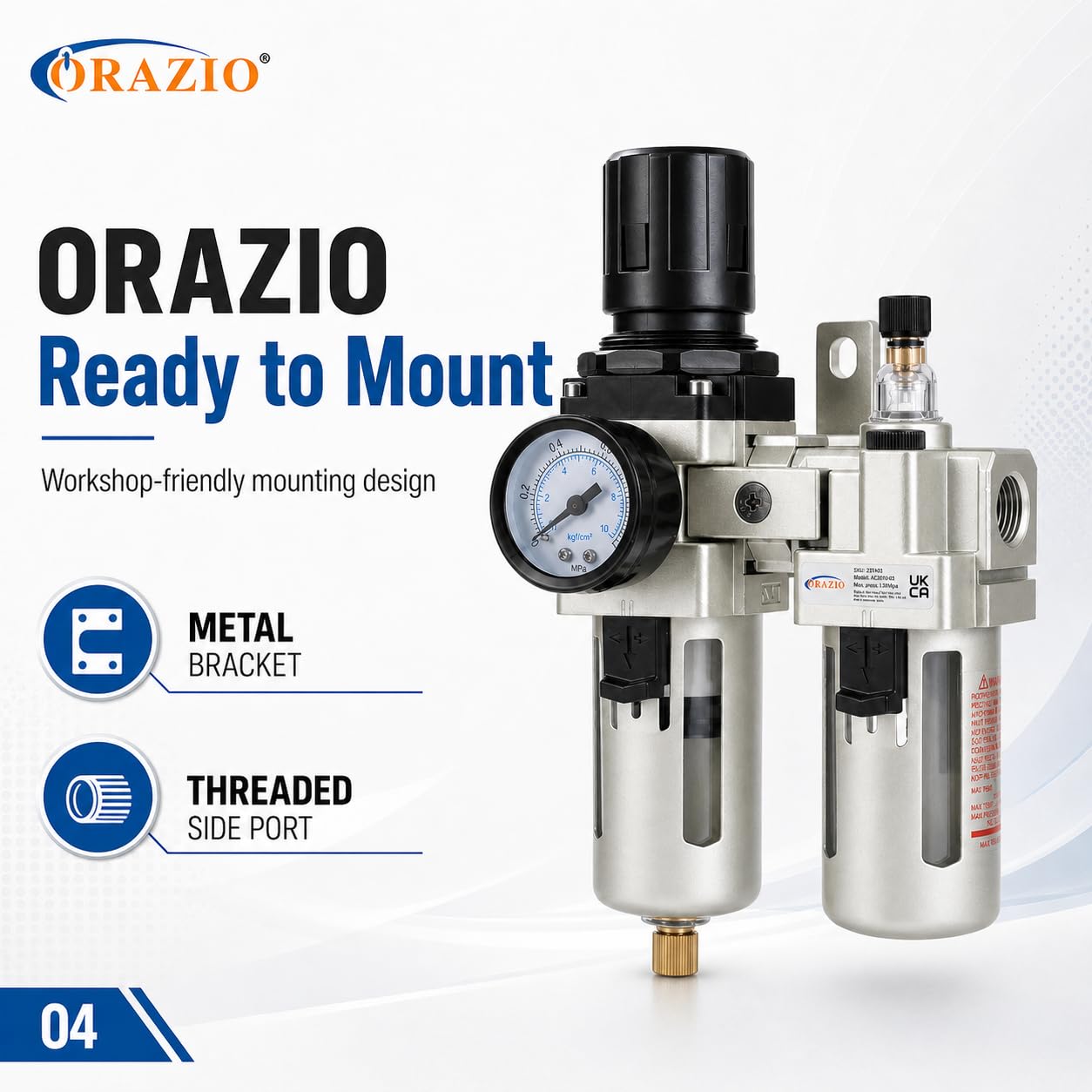 Regolatore Filtro Compressore d'Aria 3/8" ORAZIO Industriale Trappola di Umidità Dell'acqua Separatore d'Olio Lubrificatore per Utensili Pneumatici e pistole a spruzzo di vernice