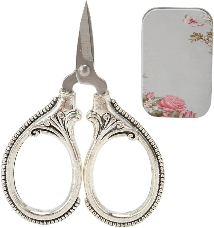 Stainless Steel Scissors Little Portable Vintage Embroidery Scissors for Sewing Crafts Artwork Cross Stitch Cutting Handmade DIY Tools(Silver bronze)