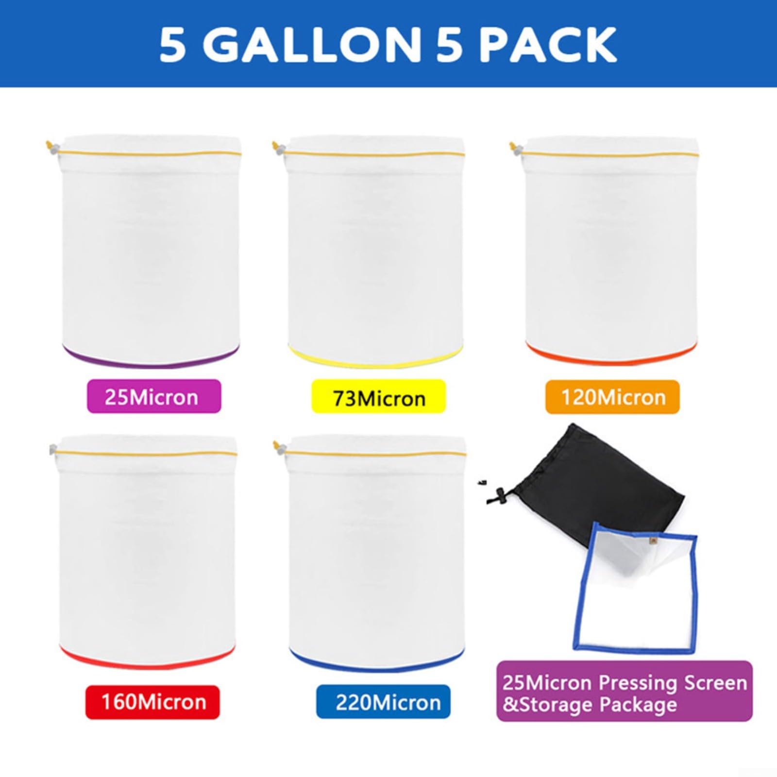 Bolsas de malla de burbujas, juego de bolsas de extracción de aceite esencial, juego de bolsas de extracción de filtro de hierbas de nailon, 5 piezas, reutilización de 5 galones para