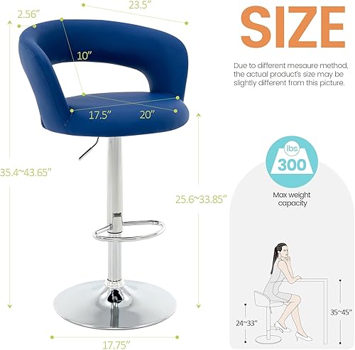 Miniatura 12 de Brage Living Taburete de bar ancho, moderno taburete giratorio ajustable de piel sintética con respaldo hueco y brazos, silla de bar tapizada de