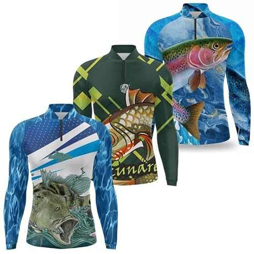 Kit 3 Camisa pesca Manga longa protecao UV 50 Camiseta de pescaria com secagem rapida Gênero:Adulto