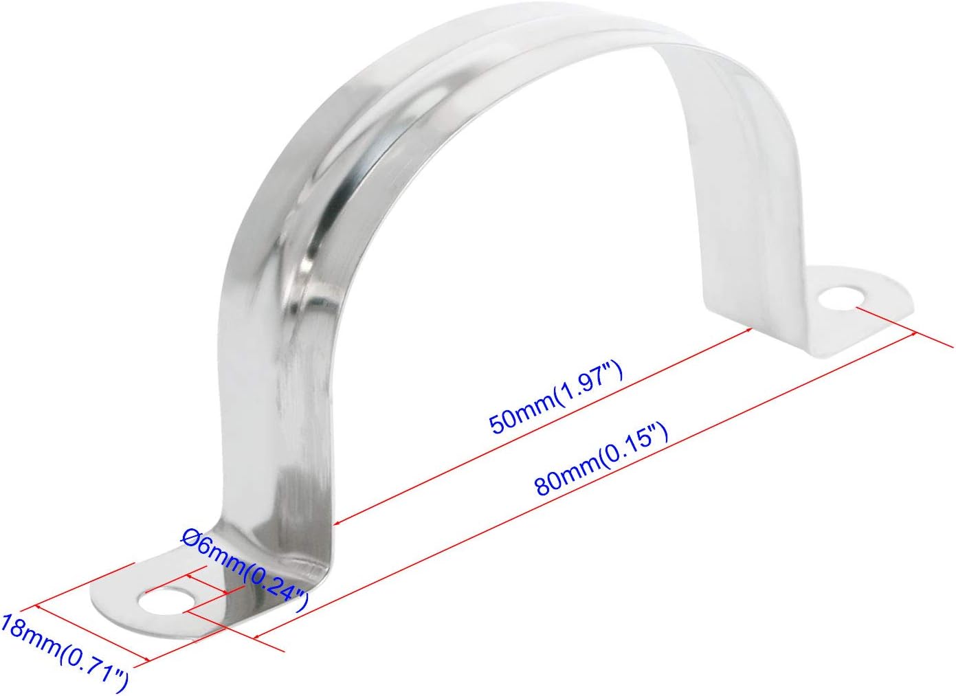 Aopin 50mm Rigid Pipe Strap Clamp 2 Holes Strap U Bracket Tube Strap Tension Clips 201 Stainless Steel, for Pipe Fixing Silver, 4Pcs - Image 3