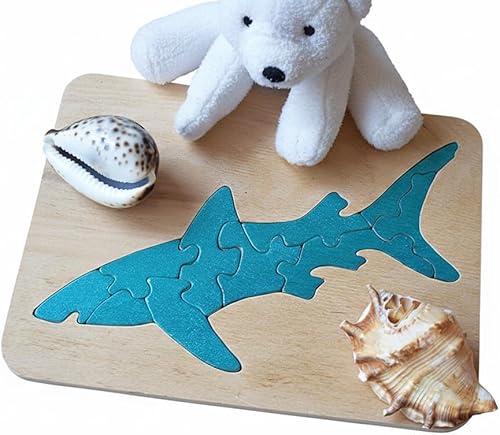 Shark Wooden Puzzle Toy Montessori Activity Toys Sea Animal Seashore Puzzles Nursery Coastal Sea Animals Fish Fisher Gift Educational Waldorf Eco