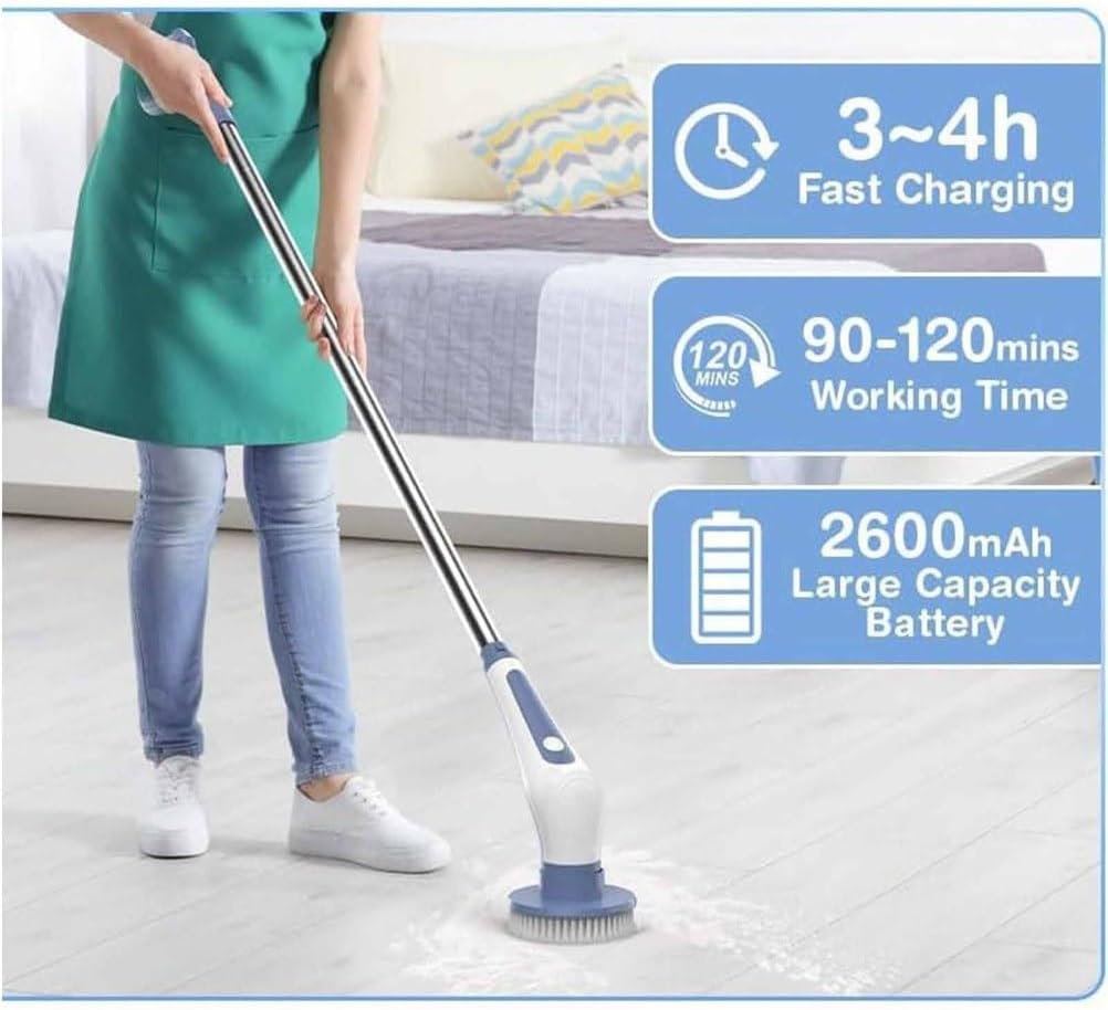Blue,YXINHONGYUE 11 in 1 Electric Multipurpose Cleaning Brush 2600mAh Easy to Assemble and disassemble Includes mesh Bag and Lanyard Kicthen Spin Scrubber(Blue)