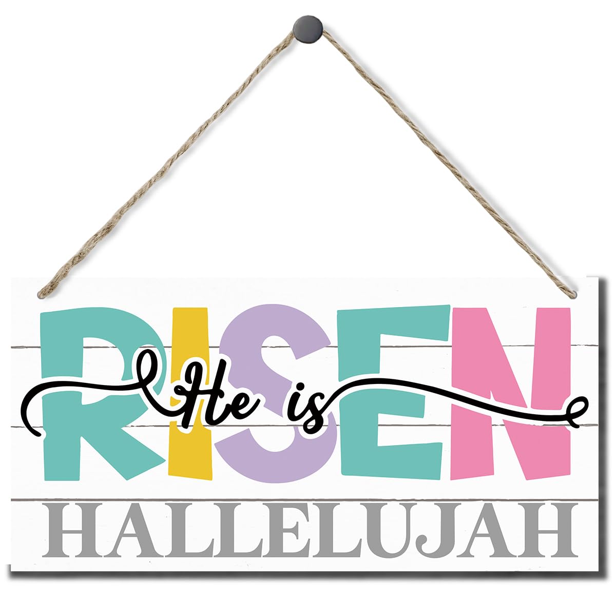 Pibonto Wall Art Spring Hanging Wood Sign Home Decorative,Christian Wall Decor,Easter Decor,Inspirational Home Decor,Cafe Decor,Coffee Shop Decor,Farmhouse Wood Wall Plaque - He Is Risen,Hallelujah 6X12 Inch