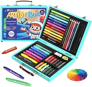 MEEDEN Art Set for Kids, Kids Drawing Set with Portable Wooden Box, Coloring Book, Silky Crayons, Oil Pastels, Colored Pencils & Painting Art Supplies, Art kit for Kids Girls Boys