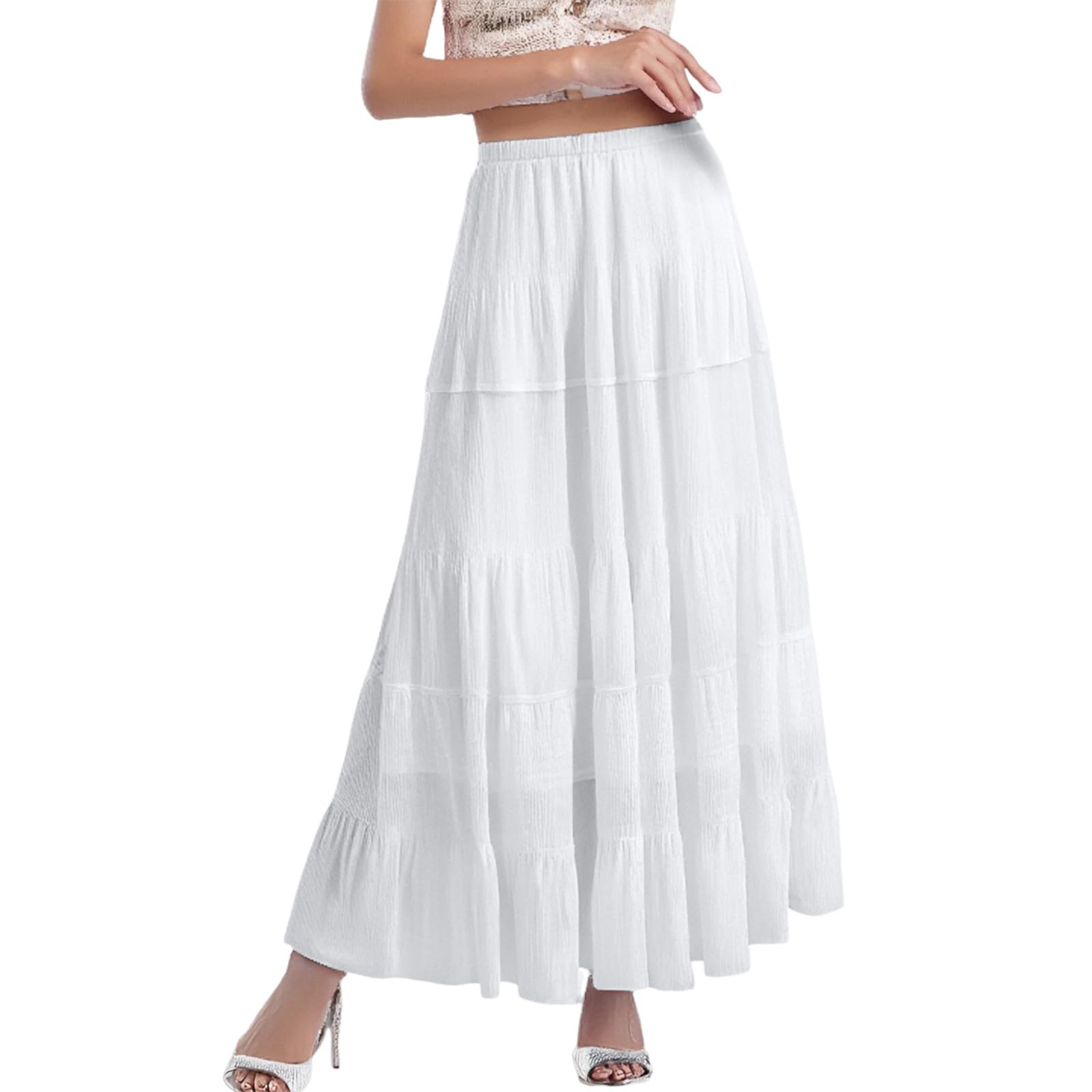 Tin Drum Film Flowing Maxi Skirts Boho Summer Elastic Waist Pleated A Line Long Skirt for Women Lilac
