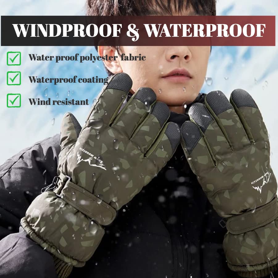 ORISH Winter Ski Glove for Women Men Touchscreen Waterproof Snow Gloves for Cold Weather Skiing & Snowboarding (Dark green-Men)