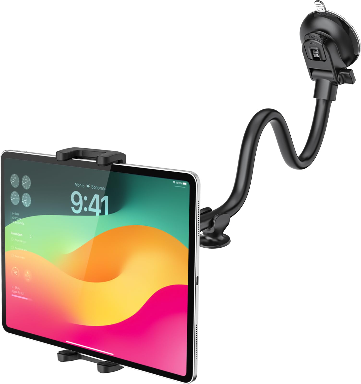 Dosvsi Car Tablet Holder - Windshield/Dashboard Suction Cup Mount, 360 Rotation & Flexible Gooseneck Cradle for iPad, Galaxy Tab, Phone, 4-11" Tablets
