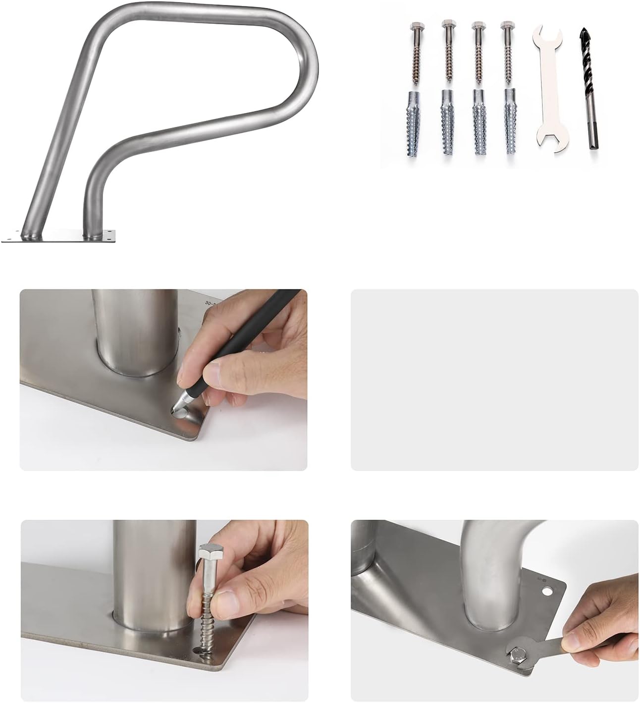 COOCURE Pool Handrails In-ground Swimming Pool Railing 3-Bend 304 Stainless Steel Safe Rail 30x22” with Mounting Base Plate, Blue Grip Cover, Drill Bit and Self-Taping Screws : Patio, Lawn & Garden