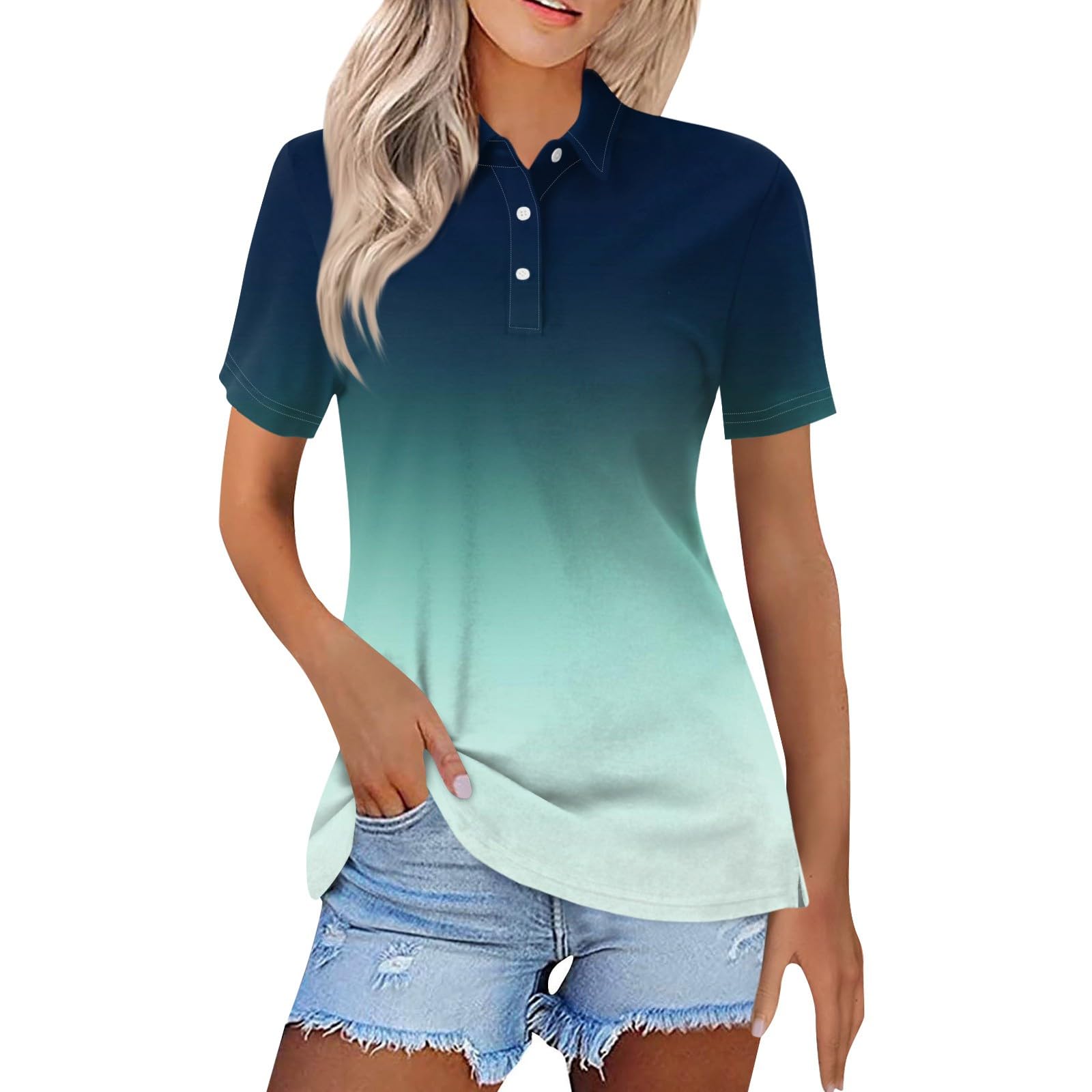OCCSIK Womens Fashion Lapel Short Sleeve Summer Tops Polo Collar Blouses Button Casual Tshirts