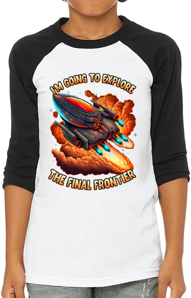 Space Ship Kids' Baseball T-Shirt - Printed 3/4 Sleeve T-Shirt - Beautiful Baseball Tee