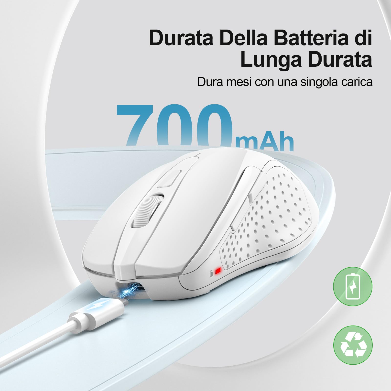TECKNET Mouse Bluetooth Ricaricabile, Multi-dispositivo Mouse Wireless Silenzioso (Tri-Mode: BT 5.0/3.0 + 2.4G), 4800 DPI Mouse Ergonomico Portatile per Laptops, Mac OS, Android, Windows