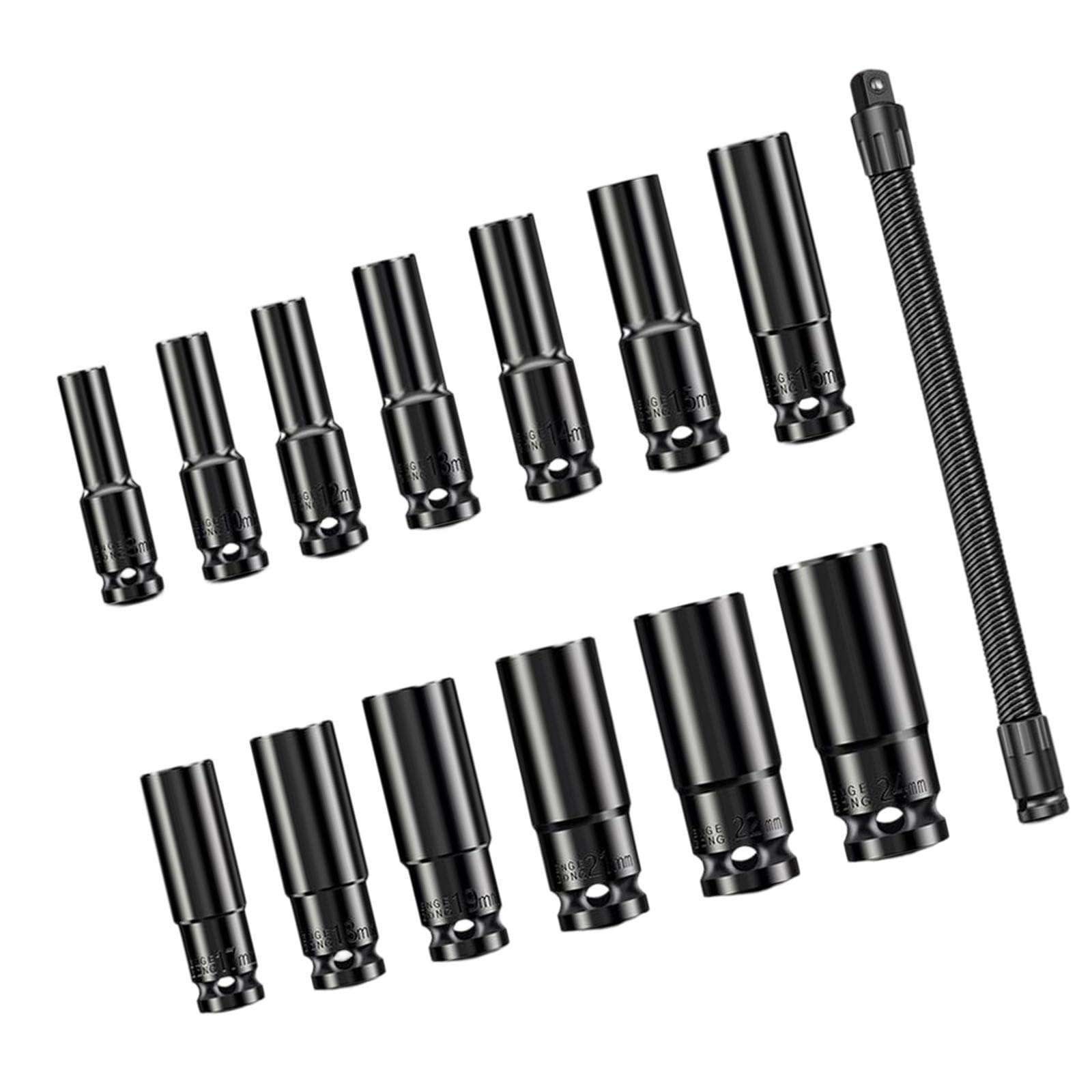 Woedpez Complete 14Pcs Socket Wrench Set With 350Mm Flexible Extension Rod Ideal For Automotive And Home Projects Compact Moment Socket Set