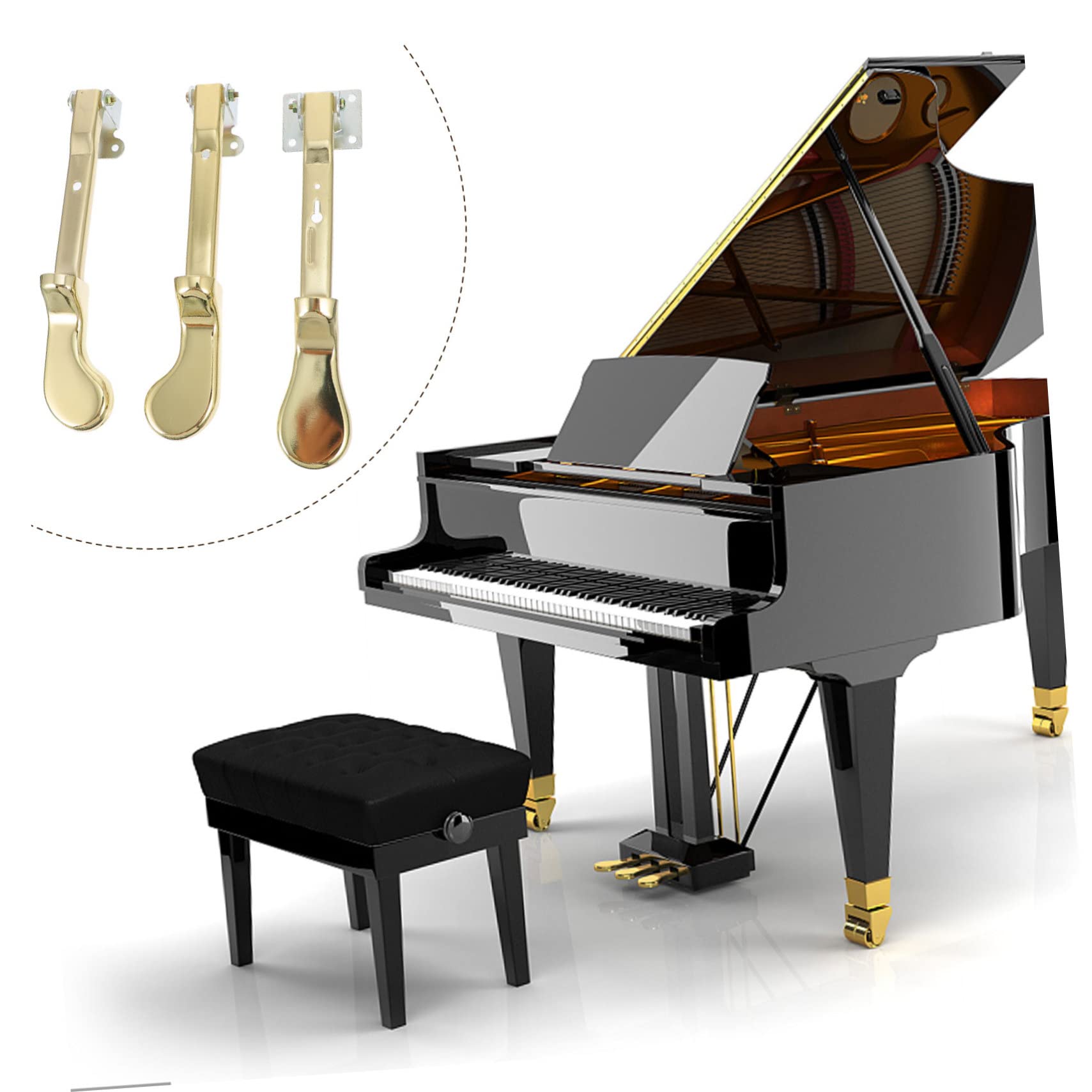 Pedales de Piano Verticales Metálicos Dorados, 3 Piezas