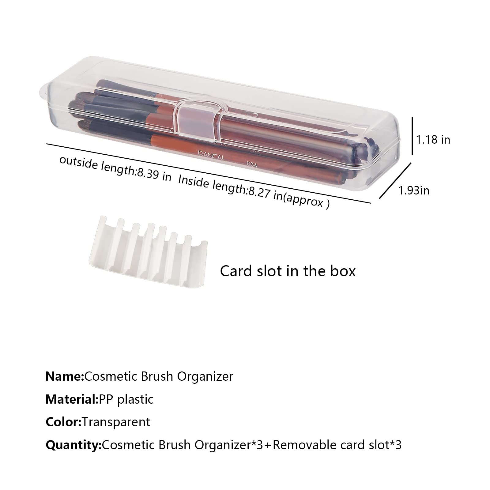 Portable Travel Cosmetic Brush Holder Dispenser Cutlery Storage Jar with Transparent Lid - Fixed Frame - Cotton Swab & Dental Floss Box - 3 pcs (8.4x1.9x1.2 in)