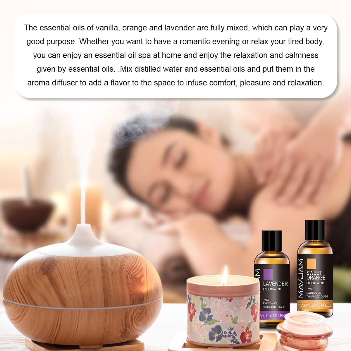 MAYJAM Set di Oli Essenziali 3 * 30ml Arancio Dolce Vaniglia Lavanda, Set Regalo Di Oli Essenziali Per Aromaterapia Per Diffusore, Umidificatore