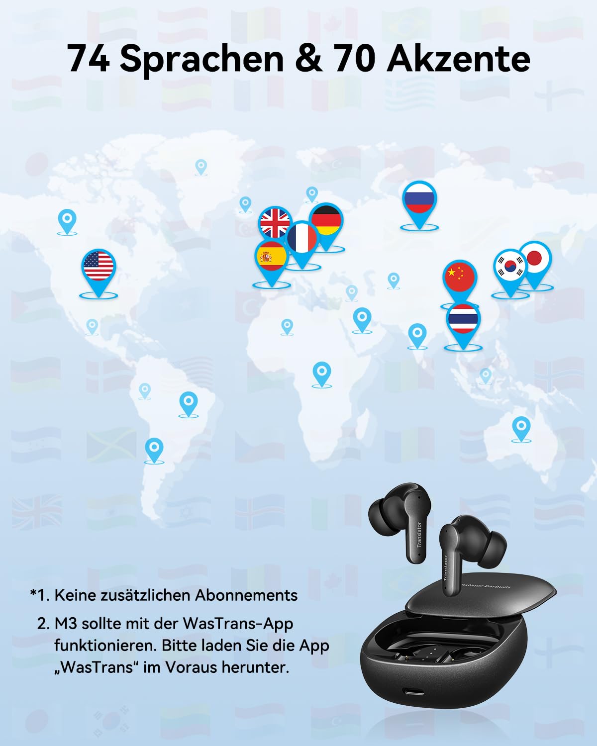 Wooask M3 AI Kopfhörer Übersetzer, 3-in-1 Echtzeit Sprachübersetzer Kopfhörer mit 144 Sprachen, 48H Bluetooth 5.4 Kopfhörer Offline, 5 Übersetzungsmodi Ideal für Reisen Learning (Schwarz)